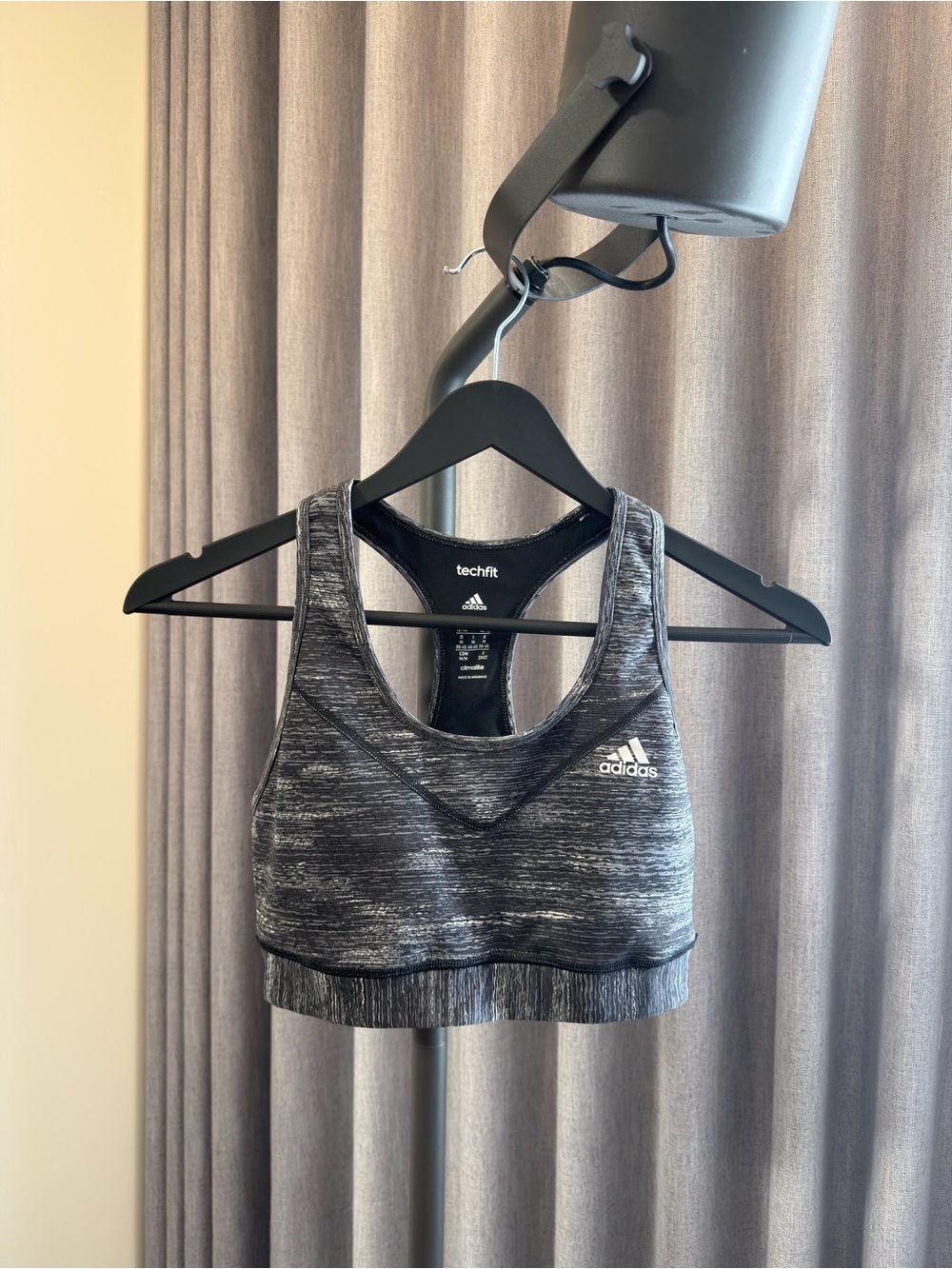 Adidas Heathered Black & Gray Techfit Crop Sports Bra